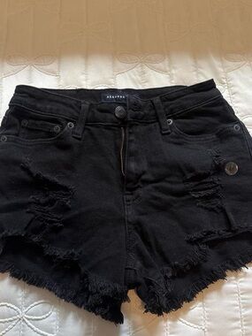 Aeropostale Black Ripped Frayed Hem Denim Shorts